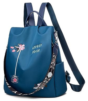 Balakaka Zaino Donna Antifurto 12 L, 2 in1 Impermeabile Zainetto Multifunzionale con Disegno Ricamo Fiori, Borsa Casual ed Moda per Viaggio Lavoro Shopping Scuola, Blu
