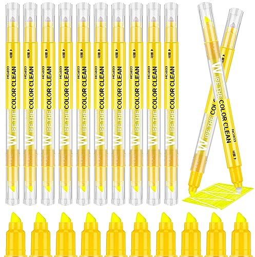 Faccito 10 Stück Gelbe Textmarker Radierbare Pastell Textmarker Keilspitze Stifte mit Dicker und Dünner Spitze für Journal Bibel Planer Notiz Klasse Schule Büro Schreibwaren