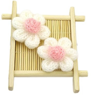 Wambere 10 Stück Blumen Patches Gestrickte Blümchen Gestickte Applikationen zum Aufnähen für DIY-Handyhüllen-Zubehör zum Aufhängen als Ornament,Kleidung T-Shirt Rucksack Hoodies Schuhe,Weiß A