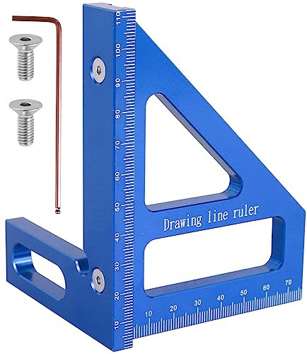 Woodworking Angle Ruler,Aluminum Alloy 45/90° Miter Triangle Ruler Sturdy Square Protractor Precise Carpenter Measuring Ruler Multi-Angle Measurement Multi-Function Woodworking Tool(Blue)