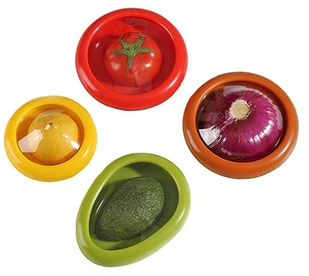 Eivdru 4 protectores con forma de frutas y verduras, Contenedores de almacenamiento de cebolla para aguacate,Cajas de Almacenamiento Alimentos Frescos,Caja de almacenamiento para refrigerador