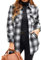 Timuspo Damen Flanell Karierte Hemdjacke Gefüttert Baumwolle Revers Button-Down-Bluse Shacket Mantel Schwarz-Weiß M