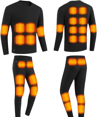 Conjunto de ropa interior con calefacción acogedora para mujer y hombre, 6 zonas con forro polar eléctrico con calefacción USB, pantalones calefactables de manga larga, camisetas con 3 niveles de cale