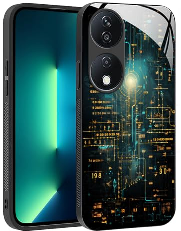 YUXING Hülle für Honor 90 Smart/Honor X7b - Abstraktes Geometrie Muster Design Handyhülle Dünn Kratzfest Glas Rückseite, rutschfest Stoßfeste Schutzhülle (Cyberpunk)