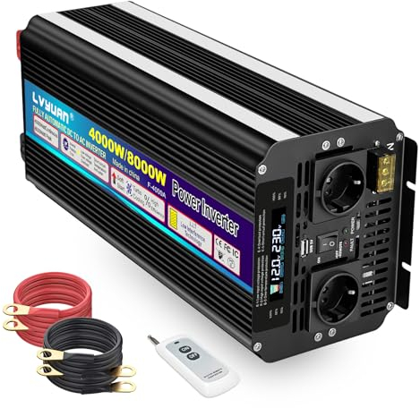 Yinleader Wechselrichter 12V 230V 4000W /8000W Spannungswandler 12V 220V LCD AC-Netzkabelanschluss USB