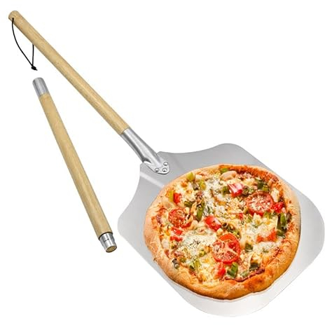 Pala de Pizza 12 pulgadas Profesional Pala para Pizza de Aluminio con Mango de Madera Largo Desmontable, Pizza Shovel para Pizza Horno, Tarte, Pan, Longitud Total 126.5 cm