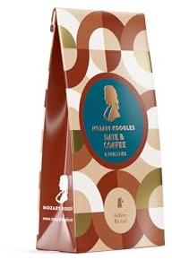 Mozart Koogles, Kaffee & Dattel mozartkugeln, 8er Beutel, Mozart-Kugeln aus Zartbitter-Schokolade, Gefüllt mit Marzipan, Mandeln und Haselnuss-Nougat und Kaffee & Dattel, 136g