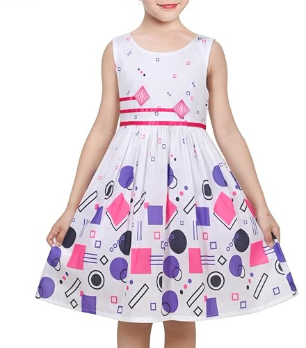 Sunny Fashion Robe Fille Géométrique Colorful Cercle Point École Décontractée Robe d'été Été 4-5 Ans