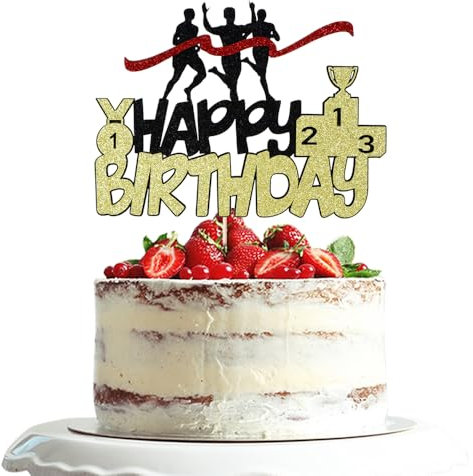 Dxsdgetue Black gold Sports Marathon Happy Birthday Cake Topper - Marathon Running Birthday Party Supplies - Cross Country Party Cake Topper Decoration For Female Male