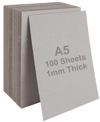 SHUESS Graupappe A5, 100 Blatt, 1000 Mikron, A5 (21 x 14,8 cm), doppelseitig, Graupappe, dicker Karton für Modellbau, 1 mm dick
