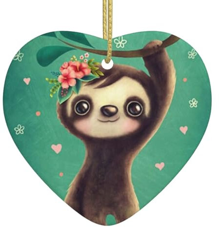 Niedlicher Faultier Weihnachten Herz Anhänger - Christbaumschmuck Kugeln Schöne Keramik Anhänger Festliche Dekorationen