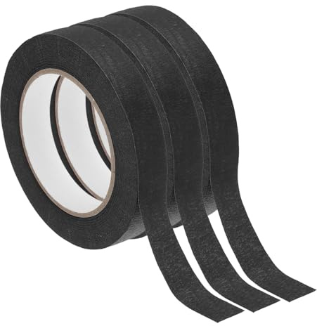 PATIKIL 50m x 2,55cm Krepppapier Klebeband Schwarz, 3 Rollen Universal Maler Kreppband Selbstklebend Malerkrepp Abklebeband für Malerarbeiten Dekoration zum Streichen Lackieren Renovieren