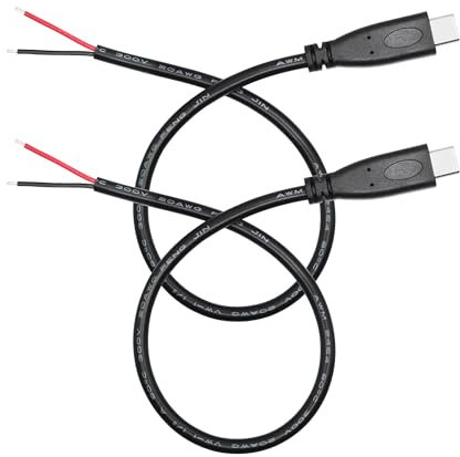 Short USB C to 2 Pin Bare Wire Open End Power Cable 10inch, 20AWG 5V USB Type C Male Plug 2 Pin Pigtail Cable, for USB Type C Equipment Installed or Replacement Repair DIY Cable