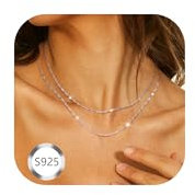 CASSIECA 2-Stück Silber Halskette Layered Sterling Silber Popcorn-Kette für Frauen und Mädchen