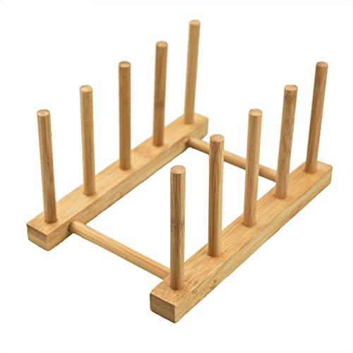 AMANDELIZABE - Soporte para platos de cocina de madera de bambú para tabla de cortar, escurridor de platos, organizador para platos, tazas, tapas de olla (1, 6 ranuras)