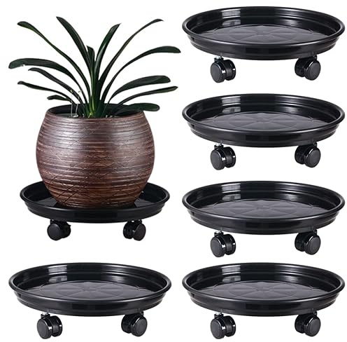 Großer Pflanzen-Caddy mit PU-Rädern, 30,5 cm, rollbarer Pflanzenständer, robuster Kunststoff, Pflanzenroller, Untersetzer, Untersetzer auf Rädern, für drinnen und draußen, mit Rollen, Pflanztablett