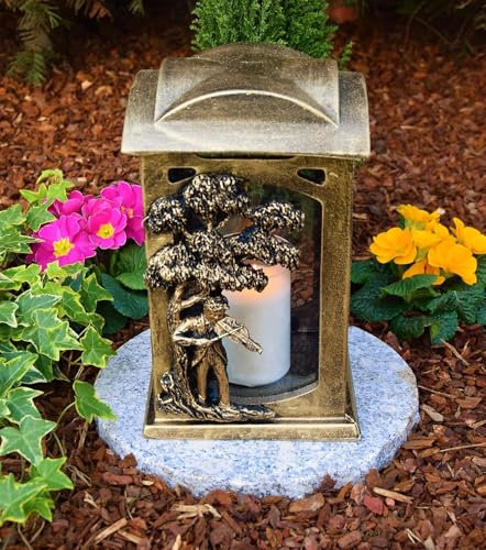 Grablampe Grablicht Grabdekoration Grabschmuck Gartenlampe Kerze incl. Grabkerze NEU