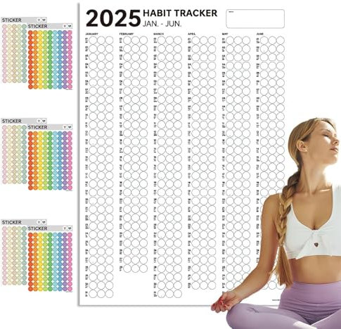 Habit Tracker, Daily Goal Journal, Motivational Planner, 250g Special Paper, Colorful Dot Stickers, Productivity & Workout, Fine Cloth Texture, 16 x 23 Inch