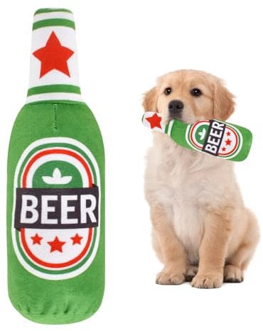 Lunaanda Squeaky Dog Interactive Play Toy, Interactive Dog Chew Toy, Beer Bottle Plush Puppy Toys Portable Funny Cute Pet Plush Squeaky for Small Medium and Other Pets (Green)