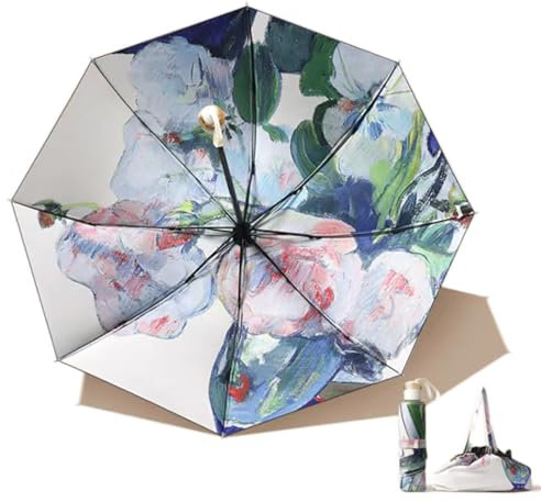 Maibar Sun Umbrella Compact UPF 50 UV Protection Folding Umbrellas SPF 50 Small Lightweight Umbrella for Women (White Rose)