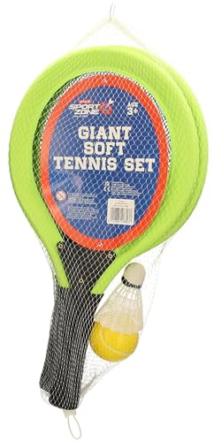 Giant Soft Tennis Set, Indoor Outdoor Game Set with 2 Rackets, Tennis Ball and Shuttlecock, Ages 3+