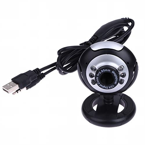 USB 50.0 M 6 LED Webcam Cam Camera With Built In Mic For Laptop Desktop PC Microphone Cover (Black, One Size)