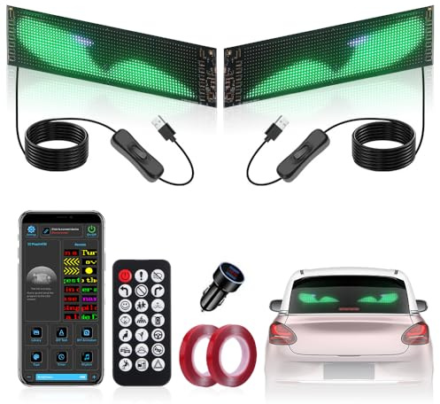 2 luces de ojos de diablo para automóviles, pantalla LED flexible de 3.6 x 14.7 pulgadas, control remoto programable y aplicación Bluetooth para ventanas de automóviles y camiones de tamaño pequeño a