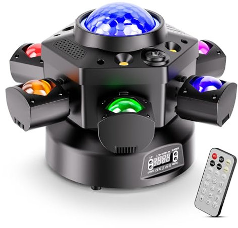150W Cabeza Móvil LED con Bola Luces Discoteca RGBW Beam Moving Head 6 brazos luminosos con control remoto para Fiesta DJ Bar Cumpleaños Familia