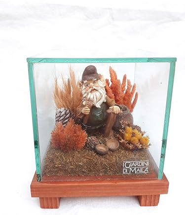 Jardin Miniature avec Gnome, Serre en Verre Transparent, Décoration avec Plantes Séchées et Pignes