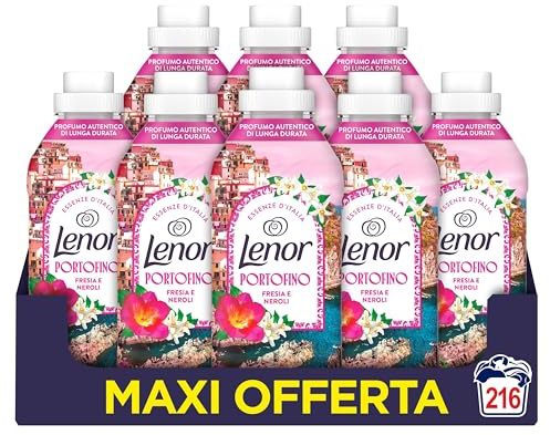 Lenor Ammorbidente Lavatrice Concentrato Essenze d’Italia,216 Lavaggi (27x8), Portofino, Note Di Fresia e Neroli, Profumo autentico di lunga durata