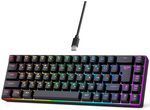 SENECESLI Clavier USB avec Lettres Anglaises Russes, 68 Touches RGB rétro-éclairé Gaming Clavier Mécanique avec Réponse Rapide pour PC Portable (Black)