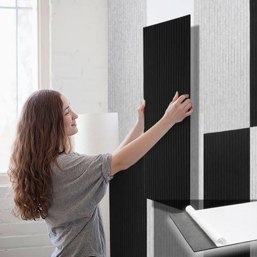 ISOISL 2.88㎡ Akustikpaneele 120x60 cm 4er Selbstklebend Akustikplatten Schallschutzplatten für Homeoffice & Wohnraum& Büro | 100% Polyester, Ohne Bohren, Wandschalldämmung | Schwarz