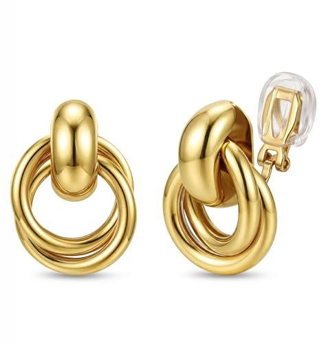 Kakonia Clip Ohrringe Damen Hypoallergen Ohrclips Damen Ohne Ohrlöcher | Gold Silber Klipp Ohrringe kinder Twisted Seestern Chunky Ohrring ohne ohrloch Fake Ohrring Set Mädchen clip on earrings