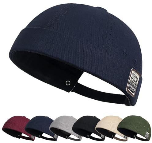 Tiakay Casquette Docker Homme en Coton sans Bordure - Skullcap Réglable Style Marin avec Manchette Roulée Retro