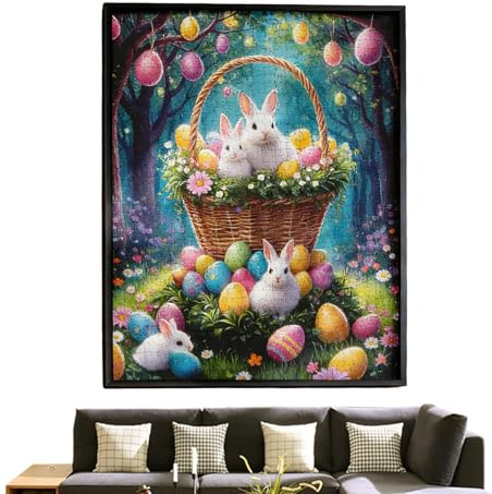 Qumiuu Kaninchen Puzzle Für Erwachsene - 70x50 cm Dekoratives Bildpuzzle | 1000 Teile Osterhase Puzzle Für Erwachsene | Geeignet Für Anfänger Zur Home Dekoration Im Farmhouse Stil Als Wandkunst