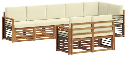 vidaXL Sofagarnituren 8 pcs Natur und Creme Massivholz Akazie, Garten-Sitzgarnitur, modernes Lounge-Set, pflegeleichtes Gartenmöbel, gemütliche Terrassen-Sitzgelegenheit