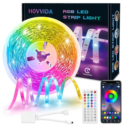 HOVVIDA LED Strip 10M, 1x10M, 30 LEDs/Meter, RGB LED Streifen, 300 LED, APP und Fernbedienung, Musikmodus, Timing-Modus, LED für Zimmer, Wohnzimmer, Küche, Schlafzimmer, Bar, Party