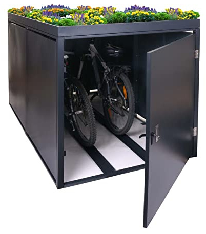 Mendler 2er-Fahrradgarage mit Pflanzkasten HWC-L56bAM Stahl - anthrazit | Fahrradbox, abschließbar verzinkter 125x113x208cm