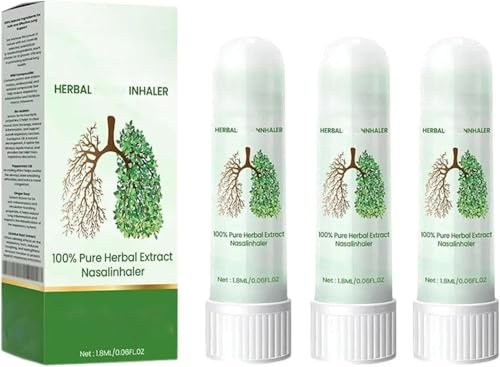 Brevana Inhalator, Brevana Kräuterinhalatoren, Kräuter-Lungenreinigung, Naseninhalator-Stick, natürliche Schleimentlastung zur Unterstützung der Atemwege, tragbare Aromatherapie-Inhalatoren (3 Stück)