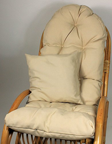 Rattani Auflage/Polster für Schaukelstuhl, Liegestuhl, Ersatzpolster Gr. 130 x 50 x 12 cm, Fb. beige + Zierkissen 40 x 40 cm
