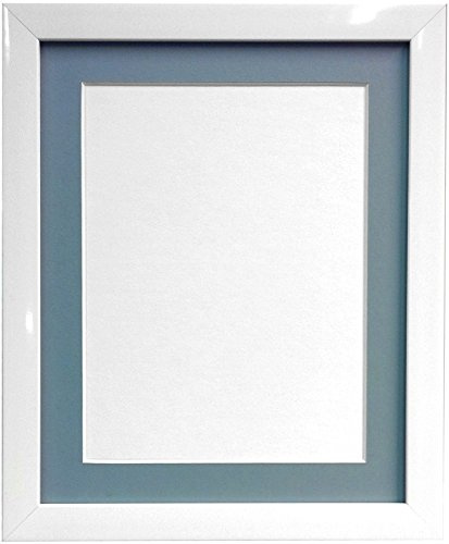 FRAMES BY POST 20mm White Picture Photo Frame with Blue Mount 20 x 16 For Pic Size 16 x 12 (Plastic Glass)