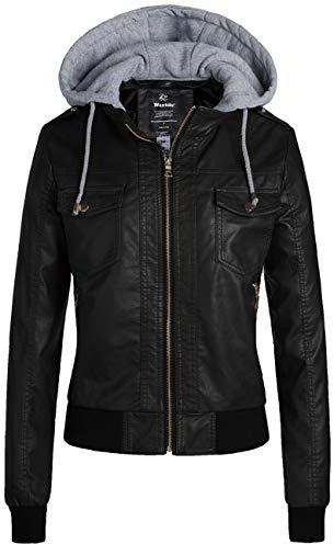 wantdo Women's Quilted Classic Pu Leather Short Slim Jacket Black M,(Thick)