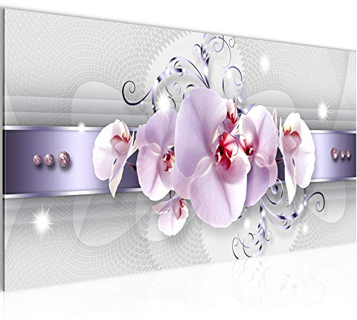 Runa Art Quadri Moderni Orchidea Fiori Tela Non Tessuta Soggiorno Corridoio Astratto Grigio Viola 007912a