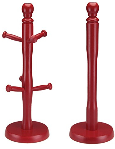 Apollo Beech Mug Tree and Kitchen Roll Holder, Red