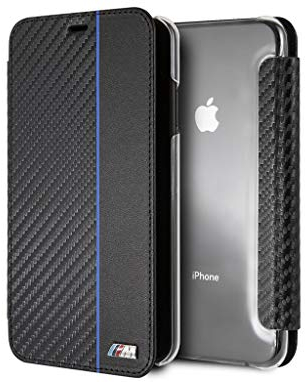 BMW Booktype Case - with Navy Stripe/PU Carbon Fiber - iPhone XS Max - Black