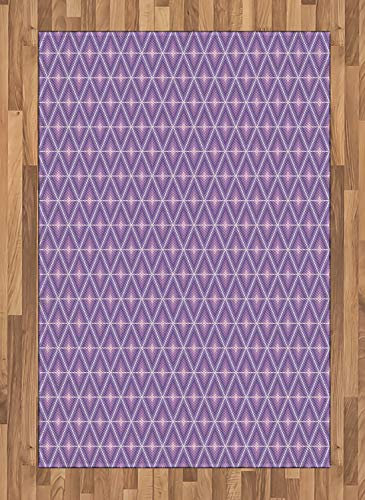 ABAKUHAUS Geometrisch Teppich, Diamant-Formen-Flieder, Deko-Teppich Digitaldruck, Färben mit langfristigen Halt, 120 x 180 cm, Lavendel Weiß und Lila