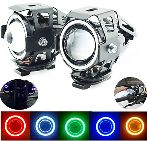 Ein Paar Motorrad Scheinwerfer Zusatzscheinwerfer Nebelscheinwerfer Scheinwerfer 12V Mini U7 Angel Eyes Licht (rot)