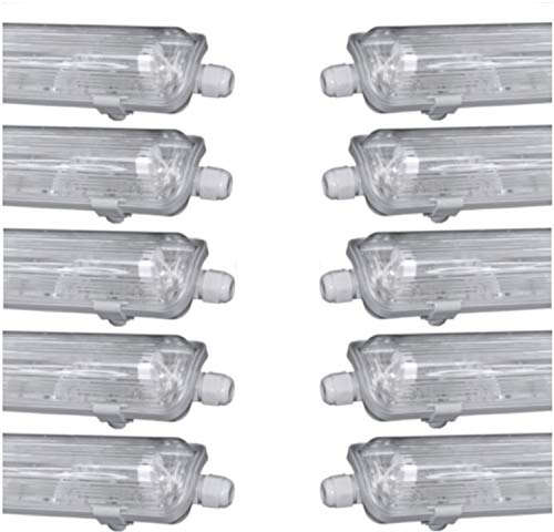 pureled SET 10x LED Feuchtraumleuchte Wannenleuchte Keller Werkstatt IP65 10x T8 LED 120cm 18W 6000K G13 Bürolampe (10x kaltweiß)
