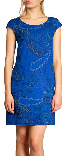 Caspar SKL022 Damen Sommer Leinenkleid mit Paisley Print bis Größe 50, Farbe:royal blau, Größe:3XL - DE46 UK18 IT50 ES48 US16