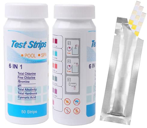 nuoshen 6 in 1 Pool Spa Hot Tub Water Test Strips,Spa Test Strip for Total Chlorine, Residual Chlorine/Bromine, PH, Total Alkali, Hardness, Cyanuric Acid（50pcs）